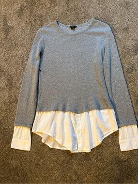Theory Heather Gray Waffle-Knit Crewneck Top